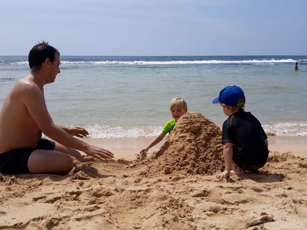 Building sandcastles on Dikwella beach in Sri Lanka