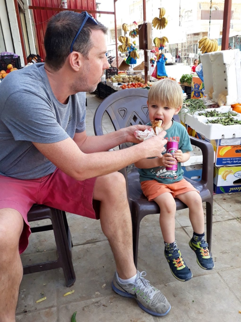 Enjoying street food in Kerak, Jordan