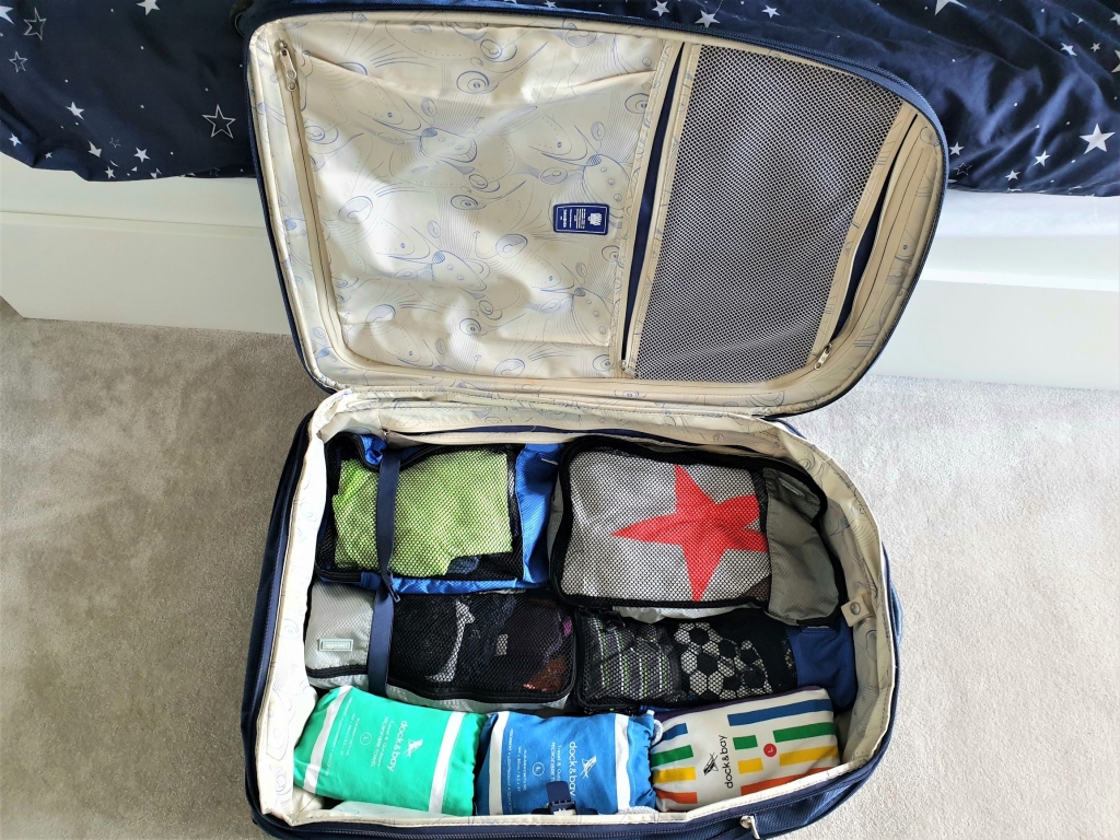 Using packing cubes in a large suitcase for family packing