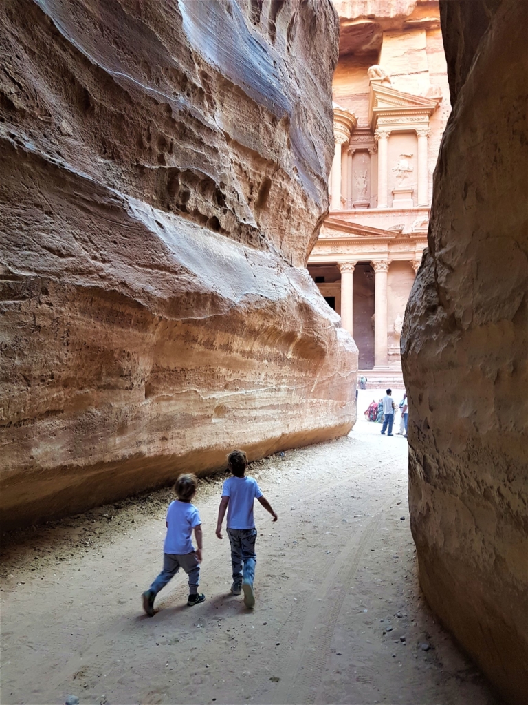 Visiting Petra with kids and seeing the Treasury from the Siq