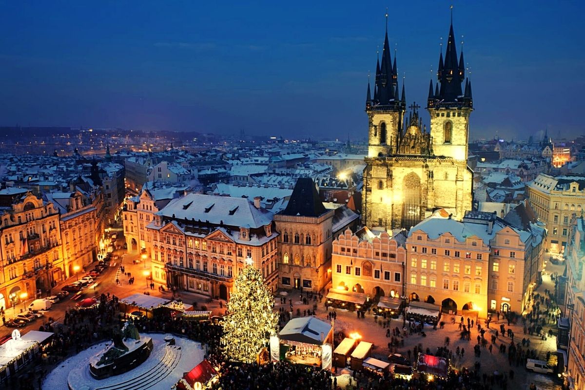 View of Prague Christmas market from above.