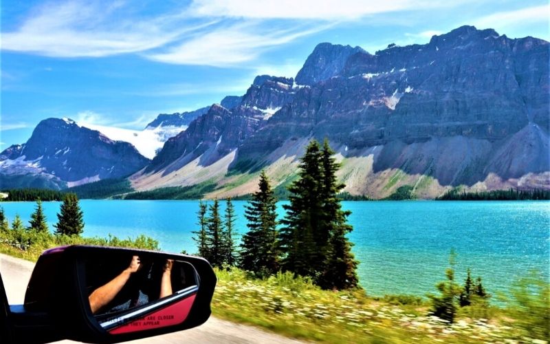 Views while driving along the Icefields Parkway in Banff National Park.