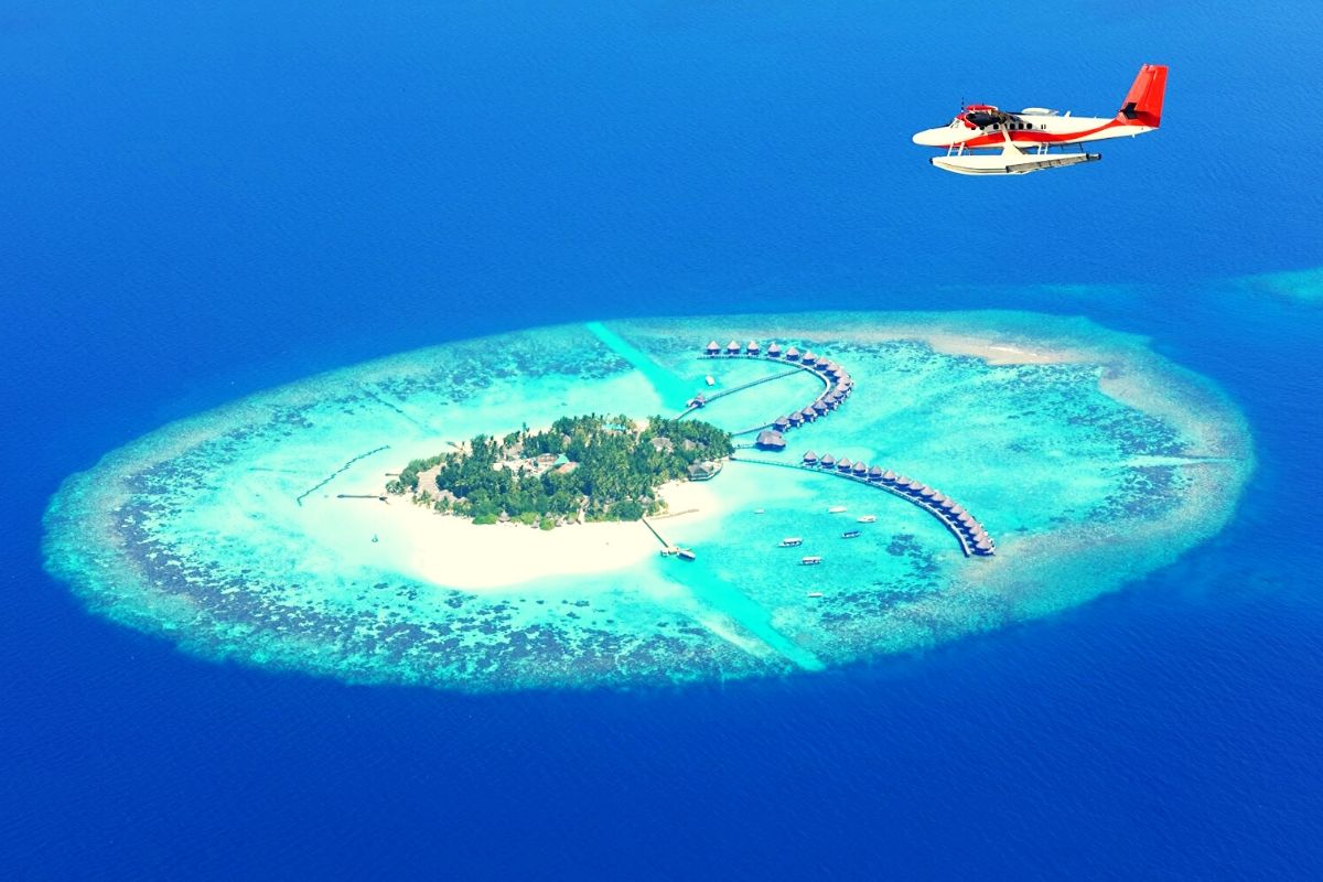 sea plane over Maldivian island