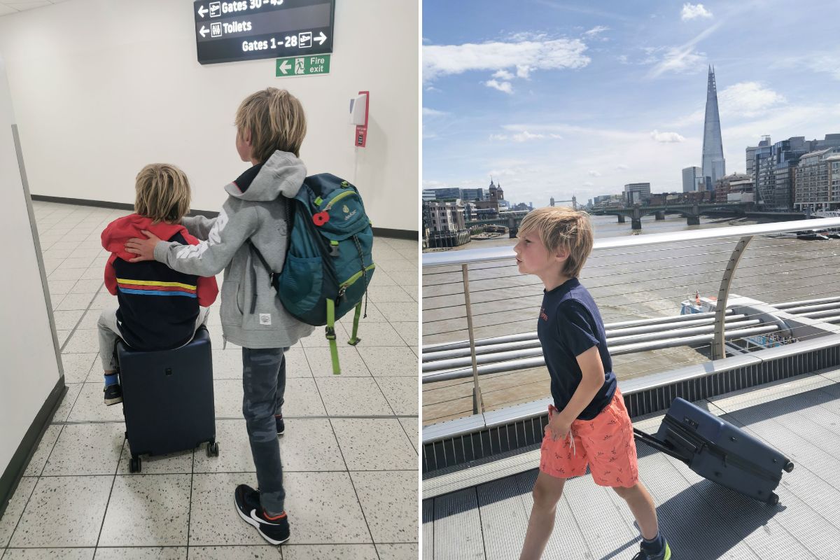 Kids using Level8 luggage on our family travels.