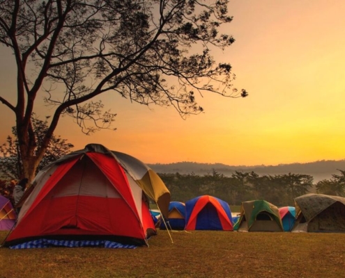 Sunset over tents in Suffolk