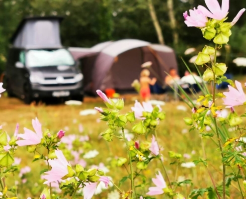 Camping with kids in a VW camper van with a drive away awning