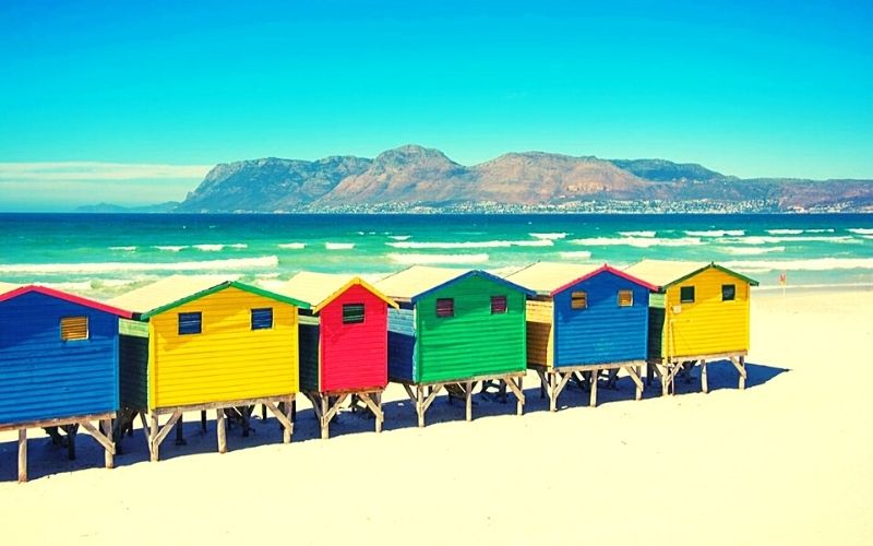 Colourful beach huts on Muizenberg Beach in South Africa