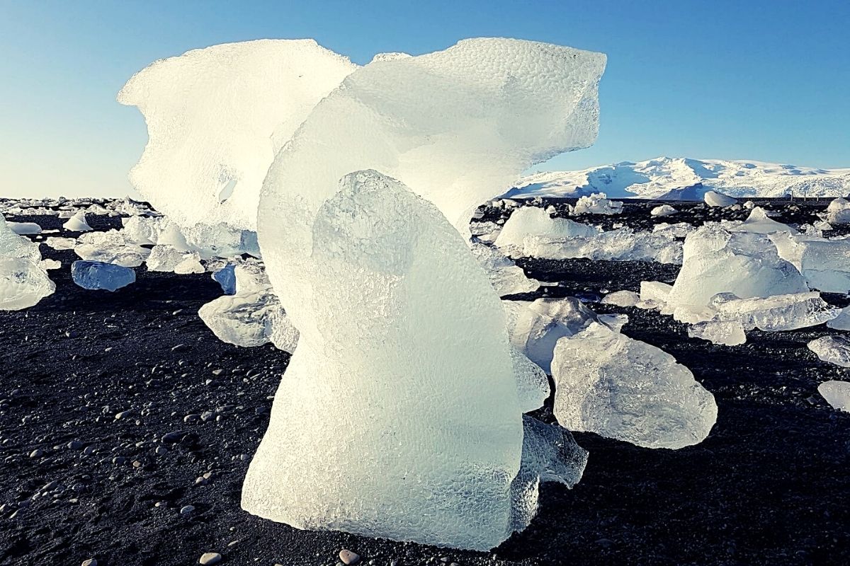 Ice sculptures on Diamond Beach in Iceland