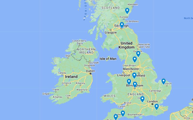 Map of the Polar Express Train Rides in the UK.