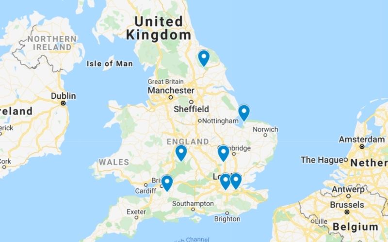 Map of the lavender fields in the UK.