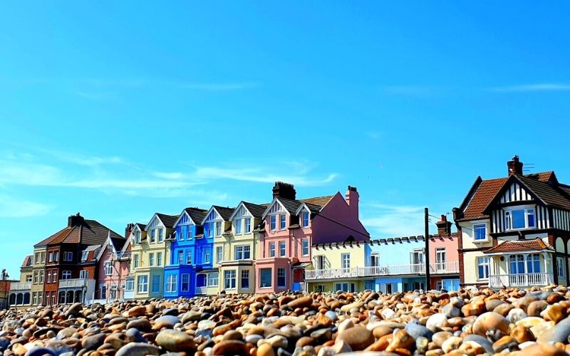 Colourful Victorian houses on Aldeburgh seafront.