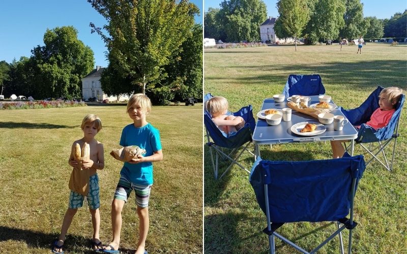 Kids running errands on the campsite.