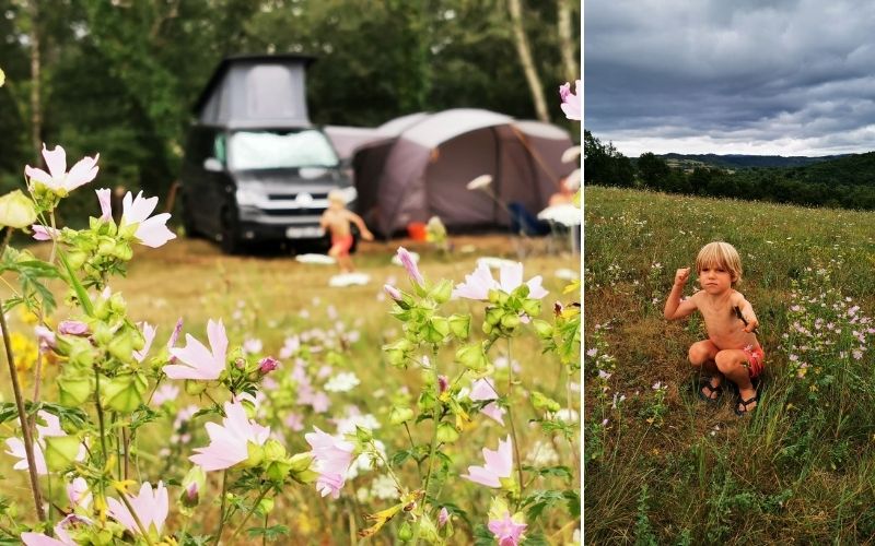 Little boy enjoying nature on a camping trip.