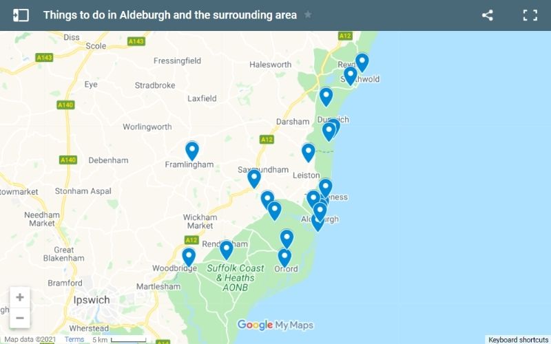 Map of things to do in Aldeburgh and the surrounding area.