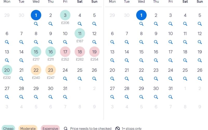 Skyscanner whole month function.