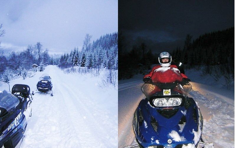 Snowmobiling in Lapland.