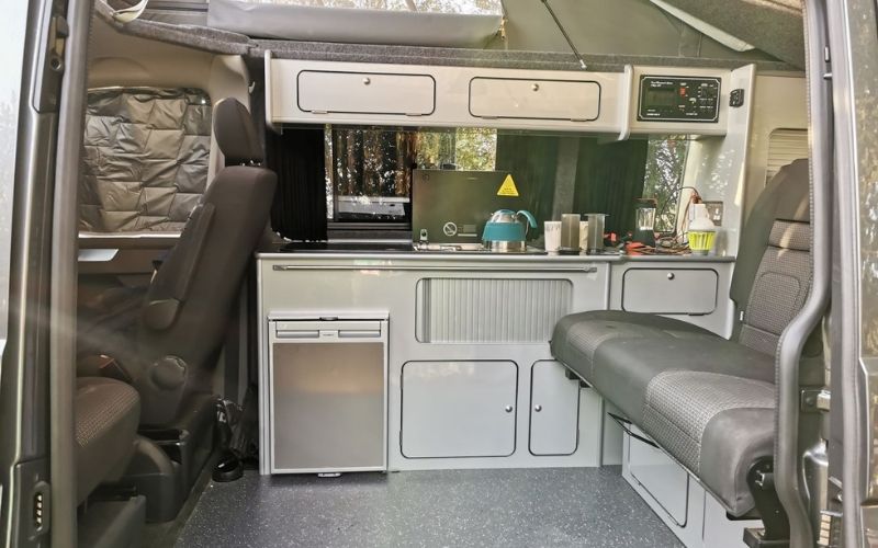 The kitchen in a VW campervan.