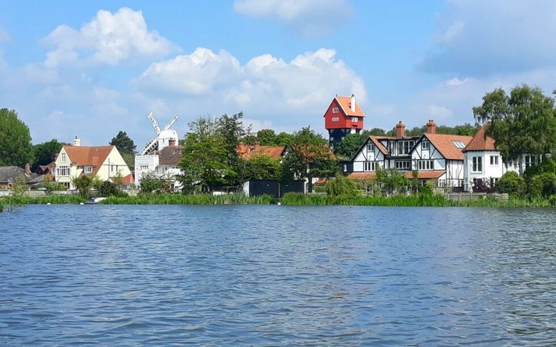 View of the House in the Clouds in Thorpeness from Thorpeness Meare.