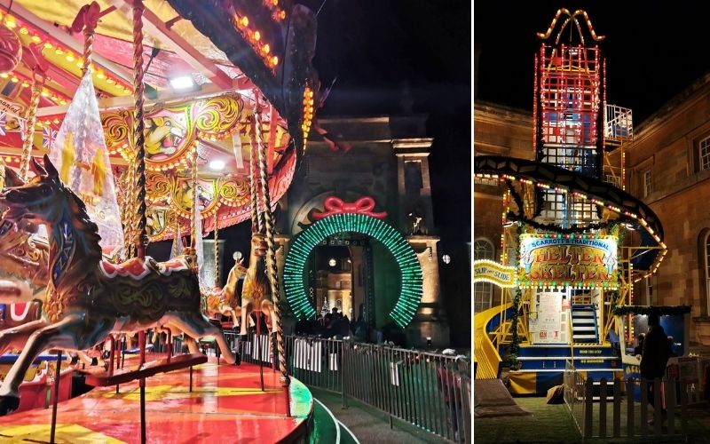 Vintage fairground rides at Blenheim Palace at Christmas.