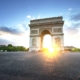 Arc de Triomphe in Paris at sunset.