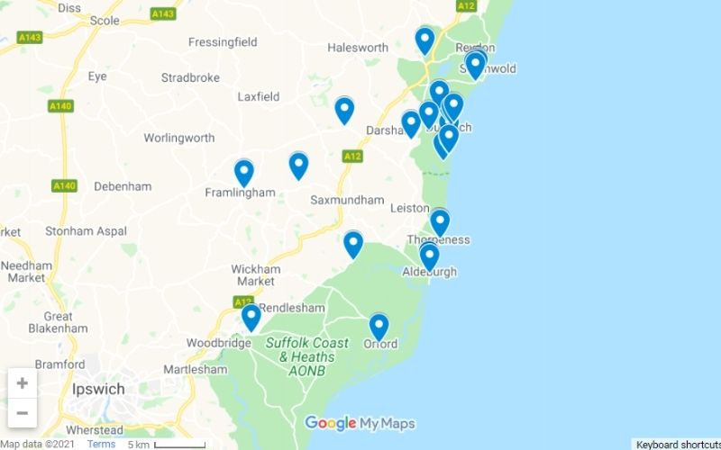 Map of things to do in Dunwich and the surrounding area.