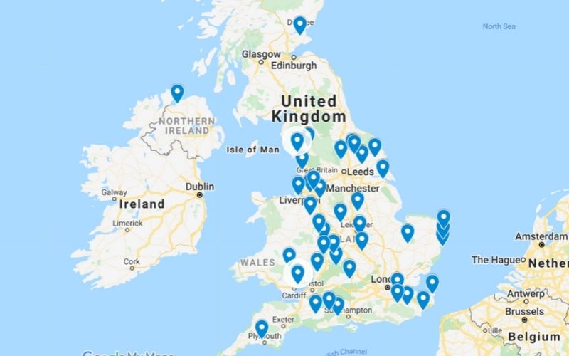 Map of the maize mazes in the UK