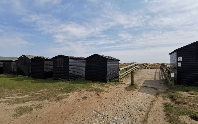 Traditional fishermen's huts at Walberswick beach.