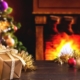 Christmas scene with stockings hanging over fireplace