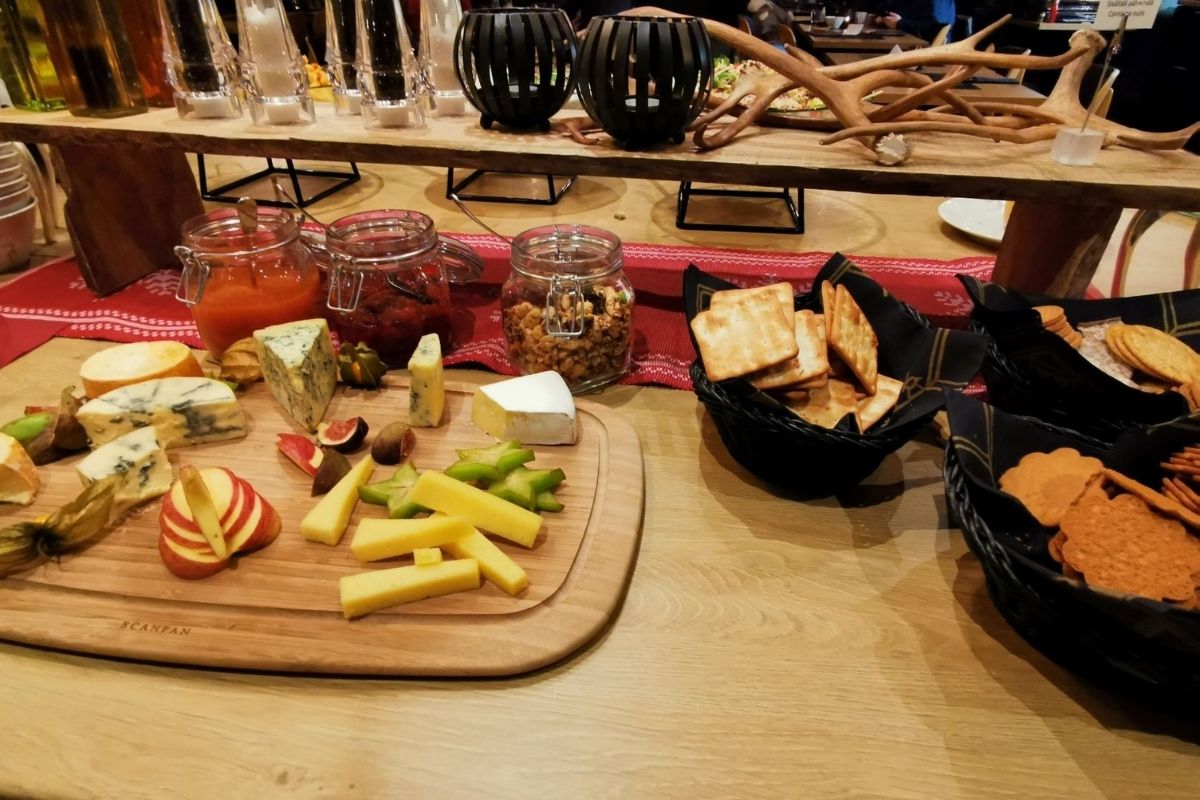 Cheese board at the dinner buffet at the Northern Lights Village in Levi.