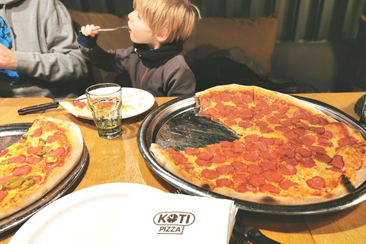 Enormous pizzas at Koti Pizza in Levi.