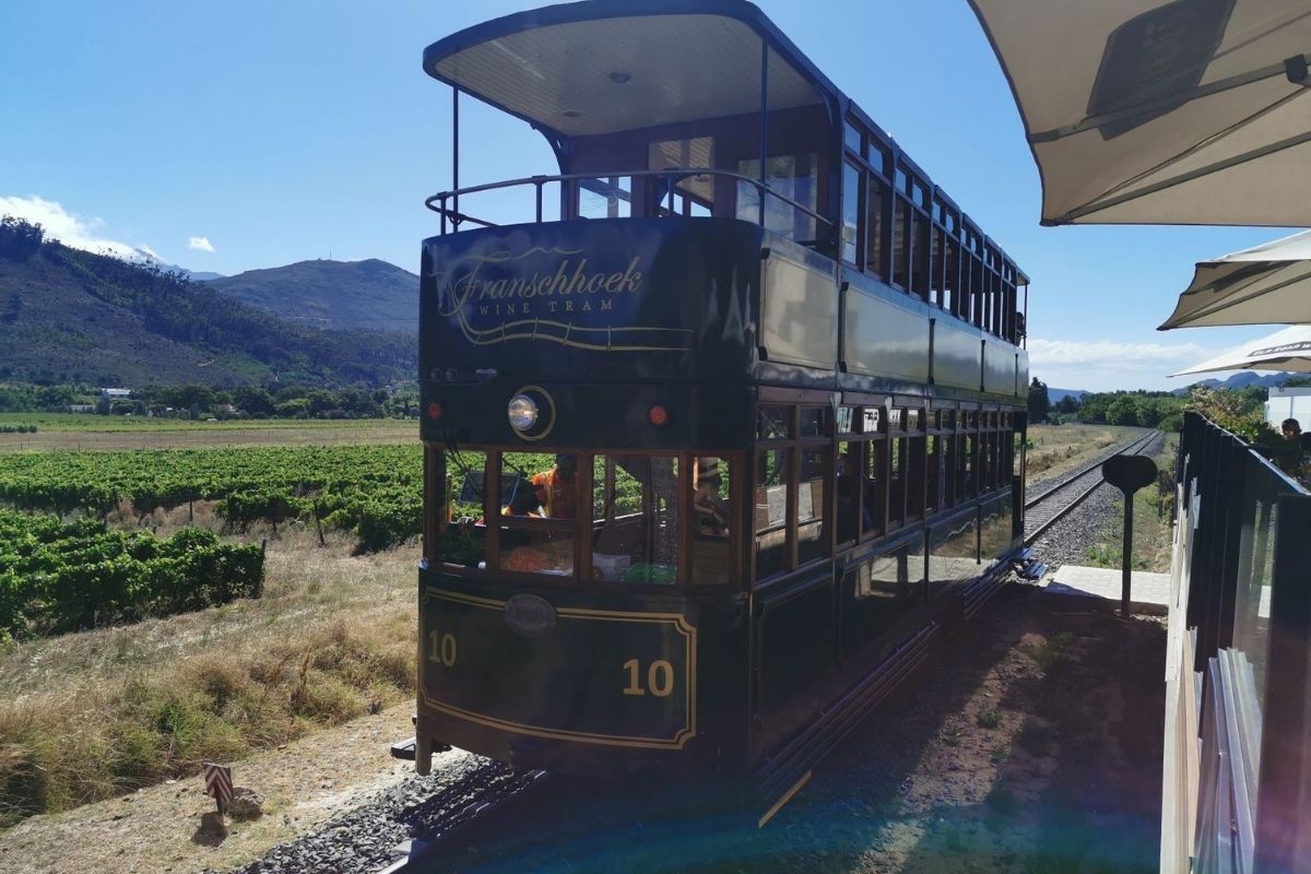The Franschhoek Wine Tram stopping at the Old Road Wine Company in Franschhoek