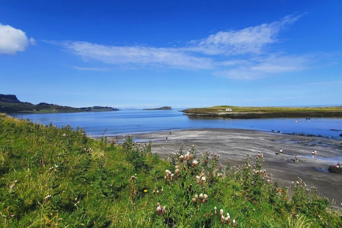 View of An Corran beach and Staffin Island from the road.