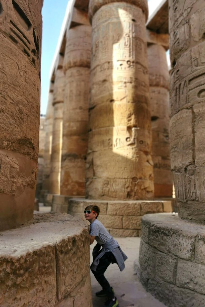 Huge columns in the Hypostyle Hall in Karnak Temple in Luxor.