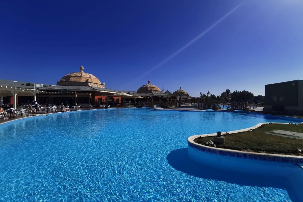 Main pool area at the Jungle Aqua Park Hotel in Hurghada.