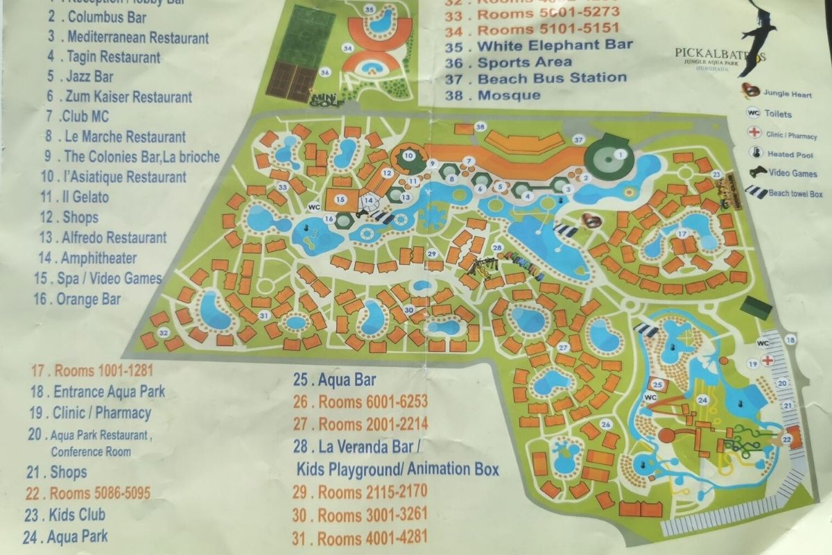 Map of the Jungle Aqua Park Hotel in Hurghada.
