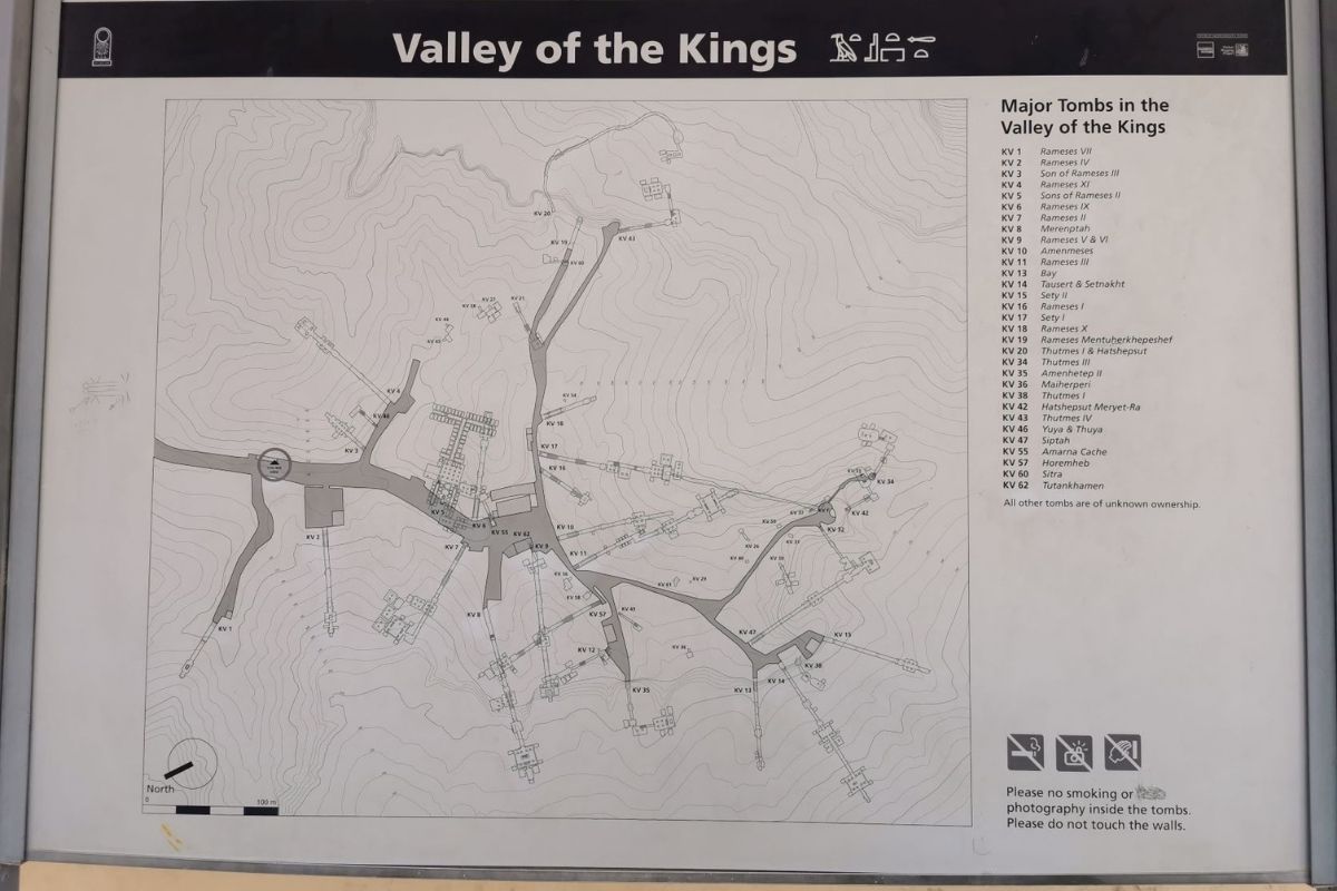Map of the major tombs in the Valley of the Kings.