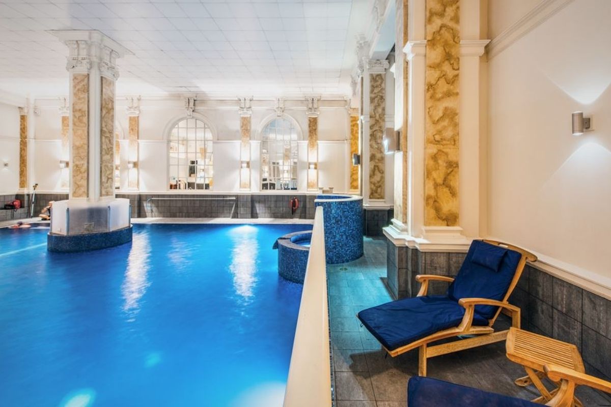 Pool area at The Dilly in London - one of the most family-friendly hotels in London with pools.