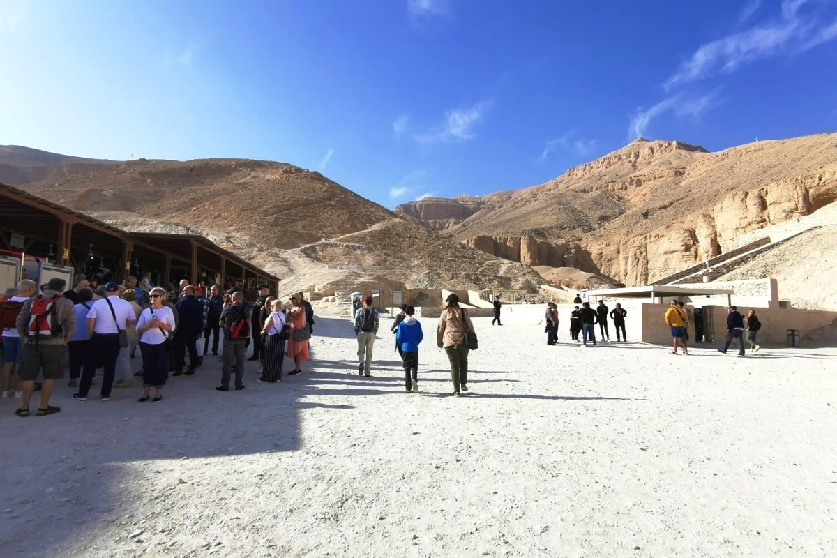 Tourists at the Valley of the Kings in Luxor.