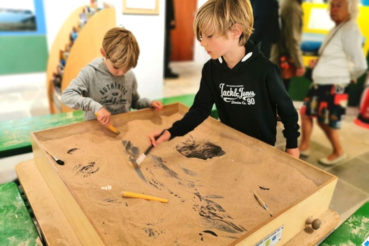 Uncovering fossils at the Visitor Centre in Lulworth Cove in Dorset.