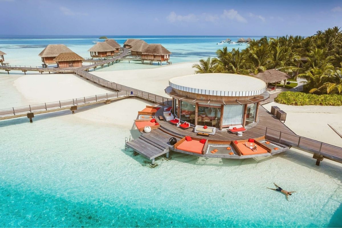 Aerial view of Club Med Kani in the Maldives.