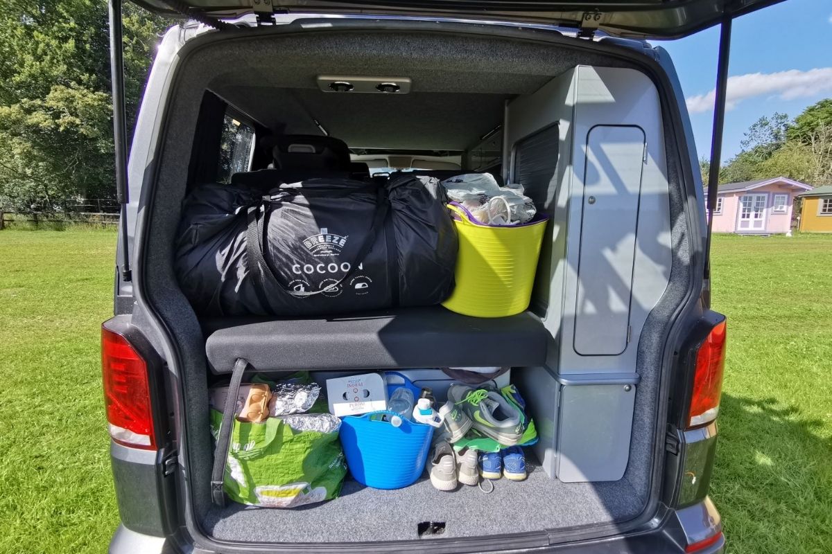 campervan packed with camping gear.