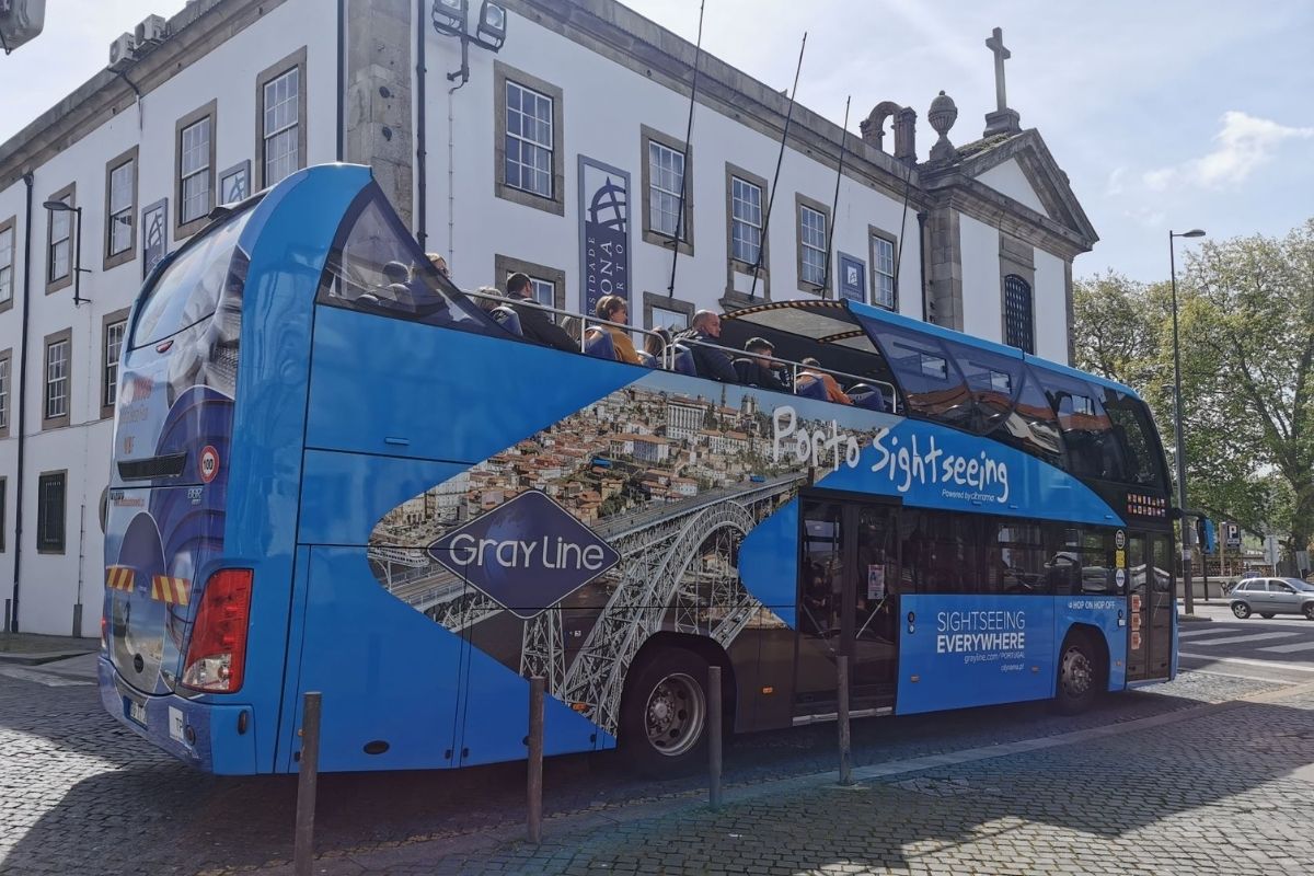 Porto Sightseeing open top tour bus in Porto.