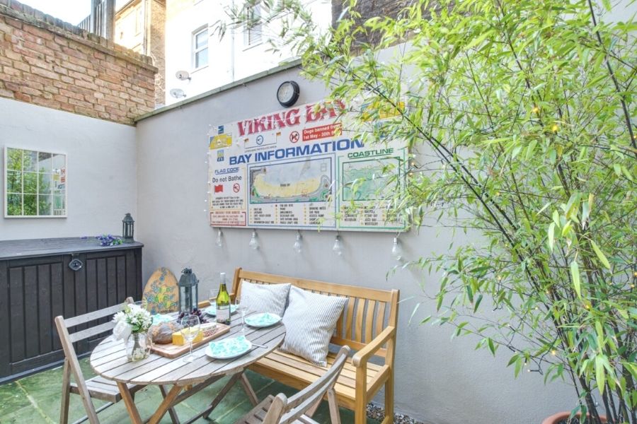 courtyard garden of holiday apartment in Broadstairs in Kent.