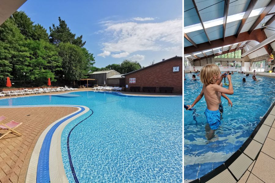 Outdoor and indoor pools at Sandy Balls Holiday Village.