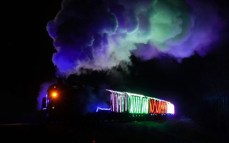 Steamlights at Bluebell Railway Christmas event in Sussex.