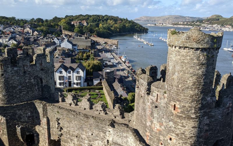 View from the top of Conwy Castle over the Conwy River.