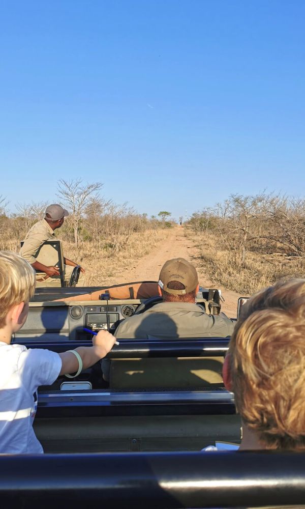 Kids on safari in the Kruger National Park in October.