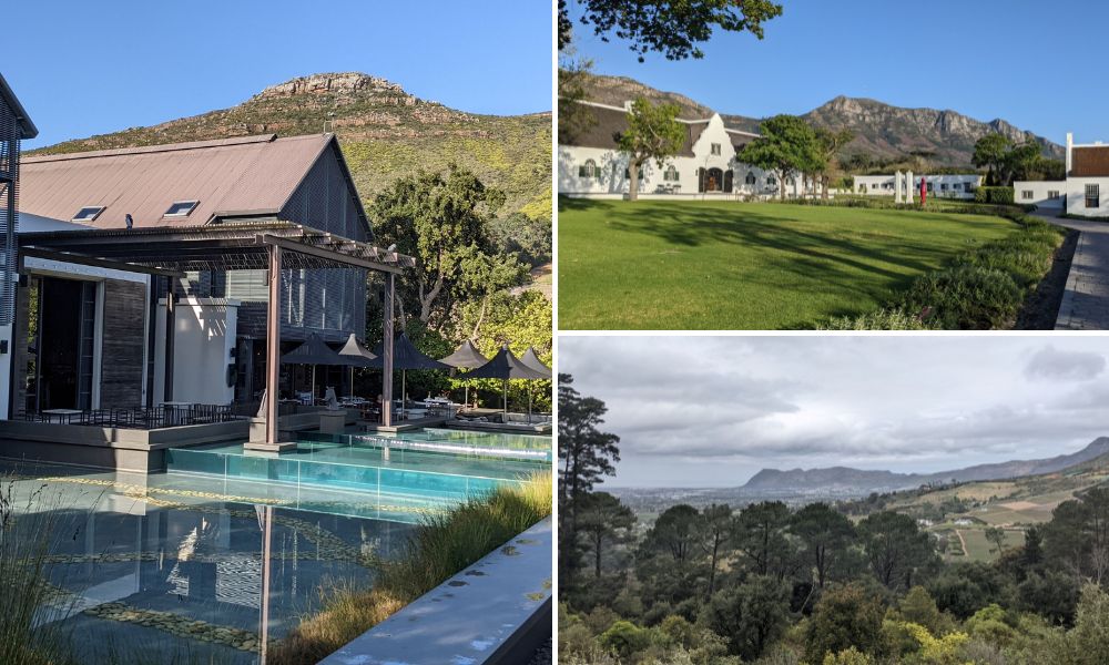 Bistro Sixteen 82 at Steenberg Farm in Constantia and views of Constantia from Table Mountain.