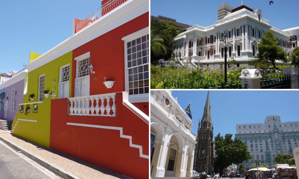 Collection of images from the City Bowl area of Cape Town including colourful houses of Bo-Kaap and historical buildings.