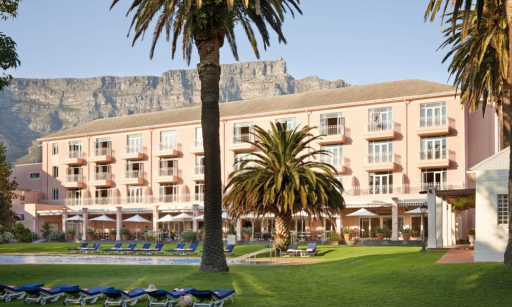Garden area and view of the Mount Nelson Hotel in Cape Town.